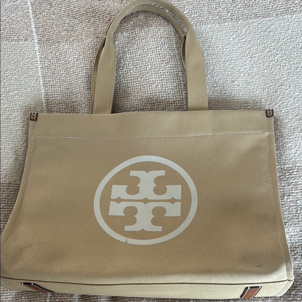 Tory Burch Tan Laptop Bag with Logo Medallion